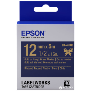 Картридж зі стрічкою Epson LabelWorks LK4HKK 12 мм / 5 м Gold/Navy (C53S654002) ТОП в Хмельницькому