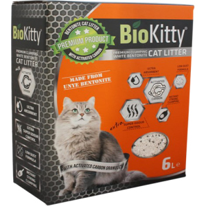 Наполнитель для кошачьего туалета BioKitty Super Premium White Activated Carbon Бентонитовый комкующий 5.1 кг (6 л) (8680659333265) лучшая модель в Хмельницком