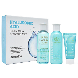 Набор средств по уходу за кожей FarmStay Hyaluronic Acid Super Aqua Skin Care 3 Set с гиалуроновой кислотой (8809426959457) лучшая модель в Хмельницком