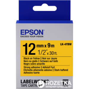 Картридж с лентой Epson LabelWorks LK4YBW9 Strong Adhesive 12 мм 9 м Black/Yellow (C53S654014) лучшая модель в Хмельницком