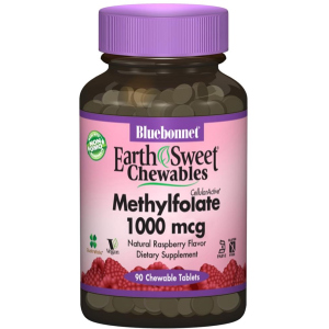 Вітаміни Bluebonnet Nutrition Earth Sweet Chewables Метилфолат (B9)1000 мкг Малина 90 жувальних таблеток (743715004559) рейтинг