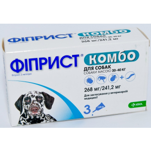 Краплі від бліх та кліщів KRKA Фіприст Комбо на холку 3 піпетки по 2.68 мл для собак масою тіла 20-40 кг (3838989645564) в Хмельницькому