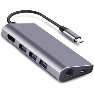 USB-хаб Dynamode USB3.1 Type-C to HDMI + 3хUSB3.0 + Gigabit LAN + USB Type-C Charging + SD/MicroSD до 4K HD 3840x2160 (Dock-USB-TypeC-HDMI-USB3.0-RJ45) ТОП в Хмельницком