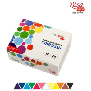 Набір акрилових фарб для декору Rosa Talent 12 кольорів у банках по 20 мл глянцевий (4823098511724) рейтинг