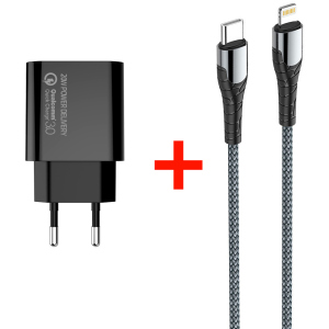 Мережевий зарядний пристрій СolorWay Power Delivery USB Type-C (20W) V2 + Кабель Type-C-Apple Lightning (PD 30W) 3.0А 1 м (CW-CHS026PD-BK/CBPDCL033-GR) в Хмельницькому