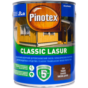 Лазурь Pinotex Classic Lasur - матовая алкидная пропитка для дерева, лазурная, с декоративным эффектом, бесцветная, BC, 3 л (5308843) лучшая модель в Хмельницком