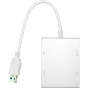 Перехідник PowerPlant USB 3.0 - HDMI, DVI, VGA, RJ45 Gigabit Ethernet Білий (CA912087) ТОП в Хмельницькому