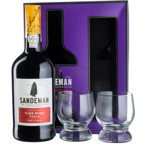 Портвейн Sandeman Ruby Porto Sogrape Vinhos червоний солодкий 0.75 л 19.5% у подарунковій упаковці + 2 келихи (2131108311083) краща модель в Хмельницькому