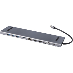 USB-хаб адаптер Ailink Aluminium Gigabit Ethernet USB-C 100W SD Hub Card Reader HDMI 4K VGA FullHD Multi Port 11 в 1 Space Grey (AI-CH11) ТОП в Хмельницькому