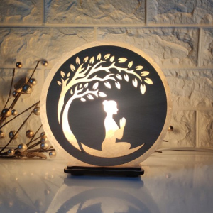 Соляная лампа EcoDecorLamp круглая Дерево йога желтая