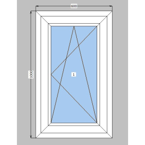 Окно металлопластиковое Koning 70 mm 1-створчатое поворотно-откидное, фурнитура Vorne, 600х1000 мм, белое