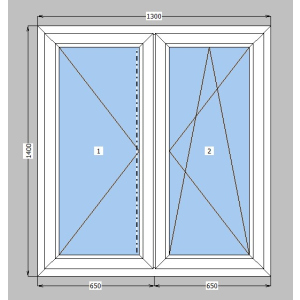 Окно металлопластиковое Brokelman 58 mm 2-створчатое поворотно-откидное, поворотное, фурнитура Vorne, 1300х1400 мм, белое в Хмельницком