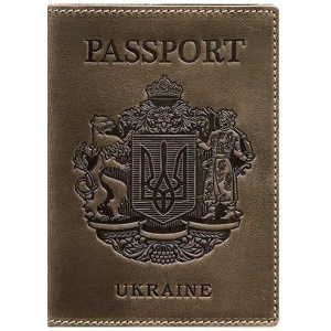 Новый Обложка для паспорта кожаная с украинским гербом BlankNote BN-OP-UA-o Темно-коричневая ТОП в Хмельницком