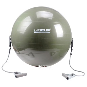 М'яч для фітнесу LiveUP із еспандером 65 см Green (LS3227) ТОП в Хмельницькому