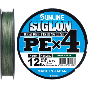 Шнур Sunline Siglon PE х4 150 м # 0.8/0.153 мм 6 кг Темно-зеленый (16580918) лучшая модель в Хмельницком