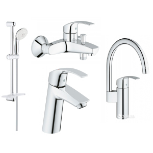 Набор смесителей GROHE Eurosmart 123248MK + кухонный смеситель (23324001 + 33300002 + 27926000 + 33202002) лучшая модель в Хмельницком