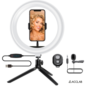 Комплект блогера 4в1 ACCLAB Ring of Light (Тримач з LED лампою, мікрофон та Bluetooth управління, AL-LR101MB) (1283126502057) в Хмельницькому