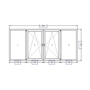 Окно металлопластиковое Brokelman 1400х3000 мм с двумя активными створками ТОП в Хмельницком
