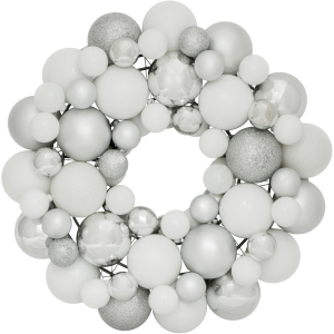 хороша модель Вінок декоративний Jumi з ялинкових пластикових кульок 34 см Білий із сріблястим (5900410379176)