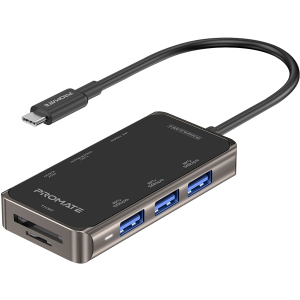 USB-C хаб 8-в-1 Promate PrimeHub-Mini USB-C PD/HDMI/3xUSB 3.0/RJ45/SD/MicroSD Grey (primehub-mini.grey) надежный