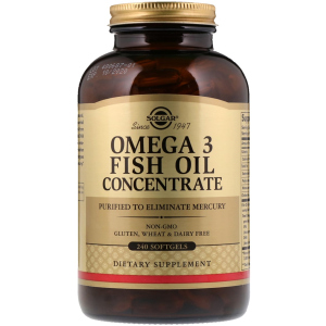 купить Жирные кислоты Solgar Omega-3 Fish Oil Concentate Рыбий жир в Капсулах концетрат 240 капсул (033984016996)