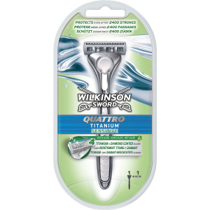 Бритва для гоління Wilkinson Sword Quattro Titanium Sensitive 2 картриджа (4027800536269) краща модель в Хмельницькому