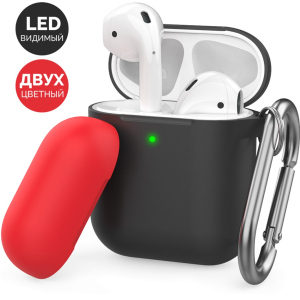 Двоколірний Силіконовий чохол AhaStyle з карабіном для Apple AirPods Black red (AHA-01460-BBR) в Хмельницькому