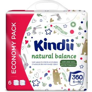 Влажные салфетки для младенцев и детей Kindii Natural Balance 6х60 шт (5900095029137) ТОП в Хмельницком