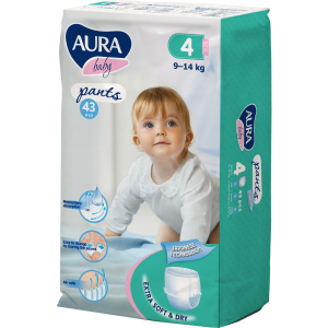 Трусики одноразові для дітей Aura Baby 4 L 9-14 кг jambo-pack 43 шт (4752171005099)