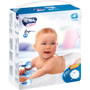 Підгузки одноразові для дітей AURA baby 4 7-14 кг 64 шт (4752171003293)