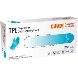 Перчатки TPE Unex Medical Products неопудренные нестерильные размер L 200 шт. — 100 пар Голубые (77-47-1) в Хмельницком