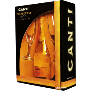 Вино ігристе Canti Prosecco Millesimato біле екстра-сухе 0.75 л 11% + 2 келихи в подарунковій упаковці (8005415050703) в Хмельницькому