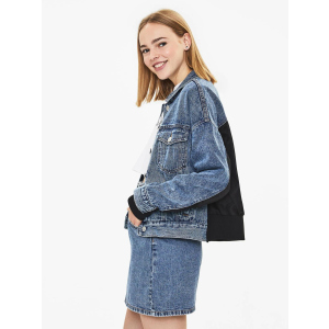 Джинсова куртка Bershka XAZ238714DCAQ XS Синя з чорним (DD8000004775050) ТОП в Хмельницькому