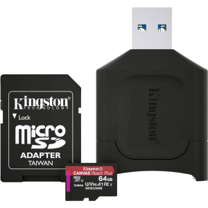 Kingston MicroSDXC 64GB Canvas React Plus Class 10 UHS-II U3 ​​​​V90 A1 + SD-адаптер + USB-кардрідер (MLPMR2/64GB) ТОП в Хмельницькому