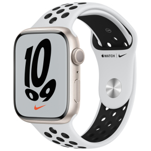 Смарт-годинник Apple Watch Series 7 Nike GPS 45mm Starlight Aluminium Case with Pure Platinum/Black Nike Sport Band (MKNA3UL/A) краща модель в Хмельницькому