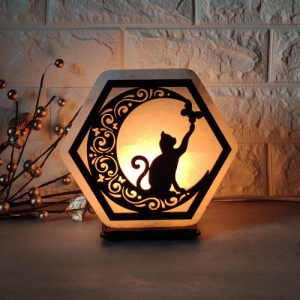 Соляная лампа EcoDecorLamp шестигранная Кот и бабочка ХДФ