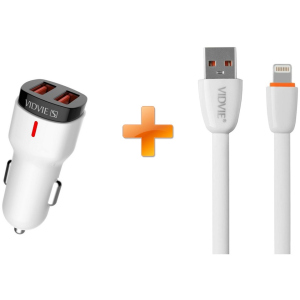 хорошая модель Автомобильное зарядное устройство Vidvie CC06 2USB 2.4A + Lightning cable White