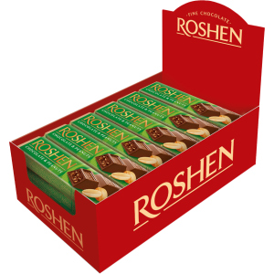 Упаковка батончиків Roshen Зелений молочно-шоколадний з арахісовою начинкою 38 г x 30 шт (4823077632297)