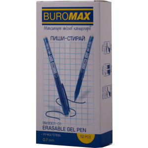 Набір гелевих ручок Buromax Erase Slim Пиши-прай 0.7 мм Синій корпус 12 шт (BM.8301-01) краща модель в Хмельницькому