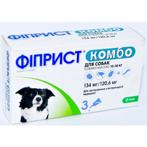 Краплі від бліх та кліщів KRKA Фіприст Комбо на холку 3 піпетки по 1,34 мл для собак масою тіла 10-20 кг (3838989645540) в Хмельницькому