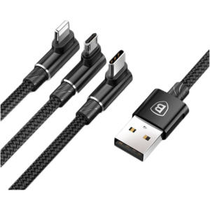 Кабель Baseus MVP 3 in 1 Mobile Game Cable USB for M+L+T 3.5A 1.2 м Black (CAMLT-WZ01) ТОП в Хмельницькому