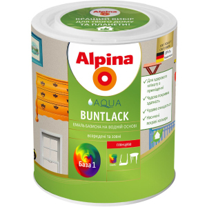 Емаль Alpina Aqua Buntlack Gl B1 Глянцева 0.75 л Біла (910831)