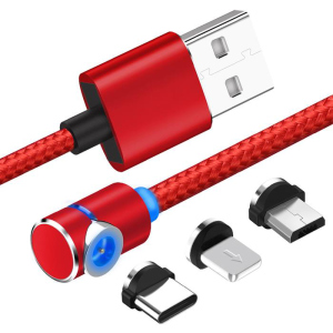 Магнітний кабель USB XoKo SC-370 Magneto Game Red 3 в 1 - Lightning, Micro USB, Type-C 1 м (SC-370MGNT-RD) краща модель в Хмельницькому