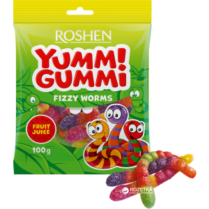 Упаковка цукерок Roshen желейних Yummi Gummi Worms 100 г х 22 шт (4823077622182) ТОП в Хмельницькому