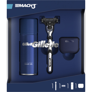 Подарочный набор для мужчин Gillette Бритва с 1 сменной кассетой Mach 3 + Гель Fusion Ultra Sensitive 75 мл + Дорожный чехол (7702018508624) ТОП в Хмельницком