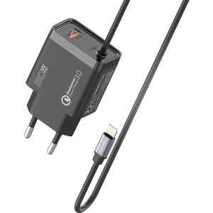 Мережевий зарядний пристрій Promate iCharge-PDQC3 20Вт PD Lightning connector+USB QC3.0 Black (icharge-pdqc3.black) в Хмельницькому