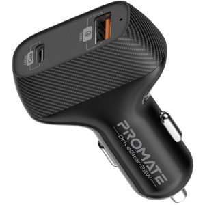 Автомобільний зарядний пристрій Promate DriveGear-33W PD USB-C + QC 3.0 USB-A Black (drivegear-33w.black) краща модель в Хмельницькому