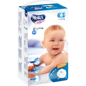 Подгузники одноразовые для детей AURA baby 4 7-14 кг 44 шт (4752171003309) лучшая модель в Хмельницком