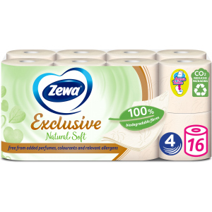 Туалетний папір Zewa Exclusive Natural Soft біло-кремовий 4 шари 16 рулонів (7322541361918)