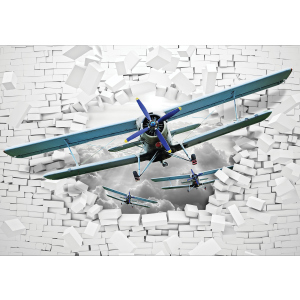 Фотообои бумажные DecoArt 3D самолёты в кирпичной стене 254 x 184 см 2 сегмента (10407-P4) ТОП в Хмельницком
